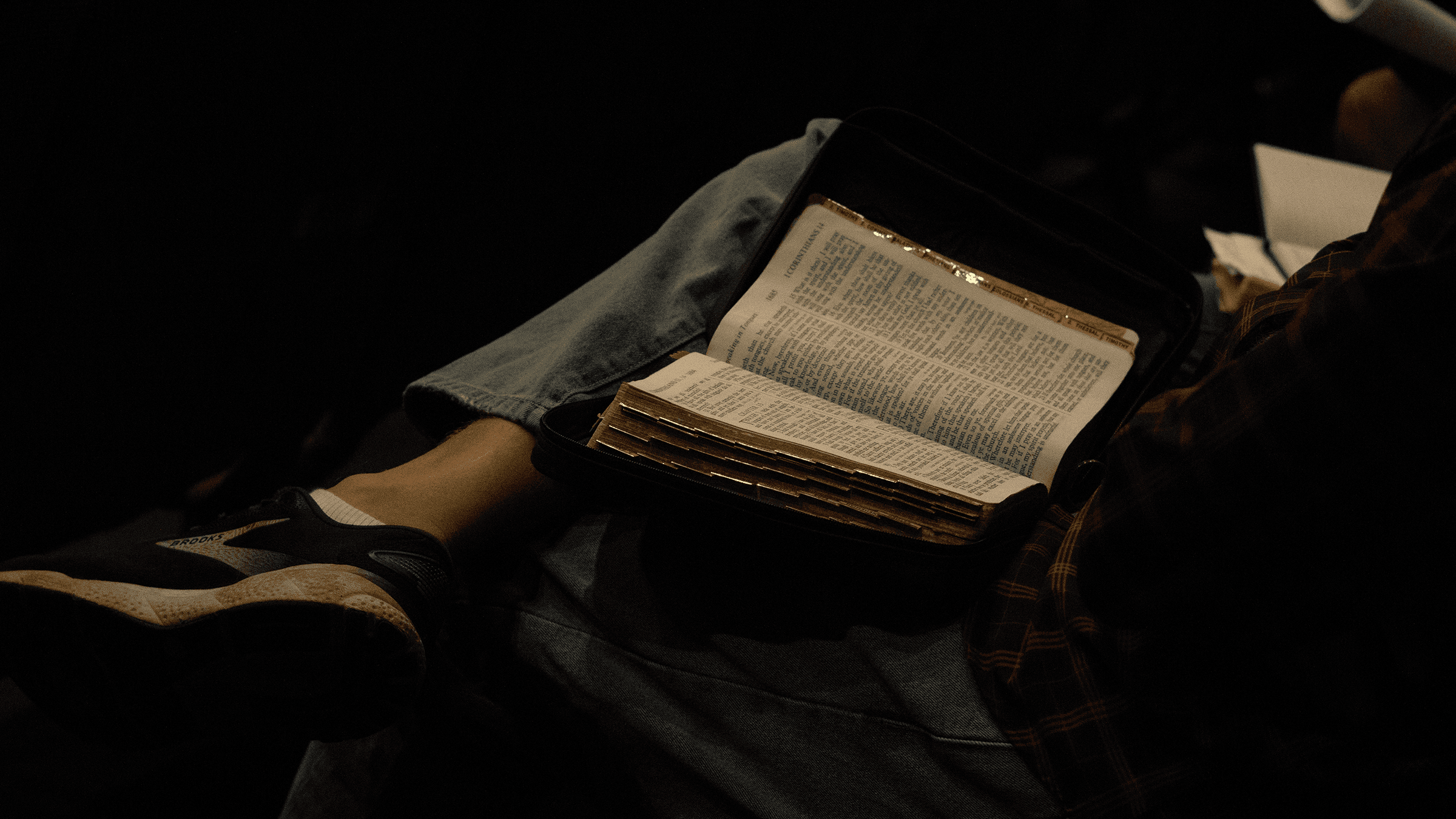 Open Bible during church gathering at Elevated Church in Pinellas Park, Florida